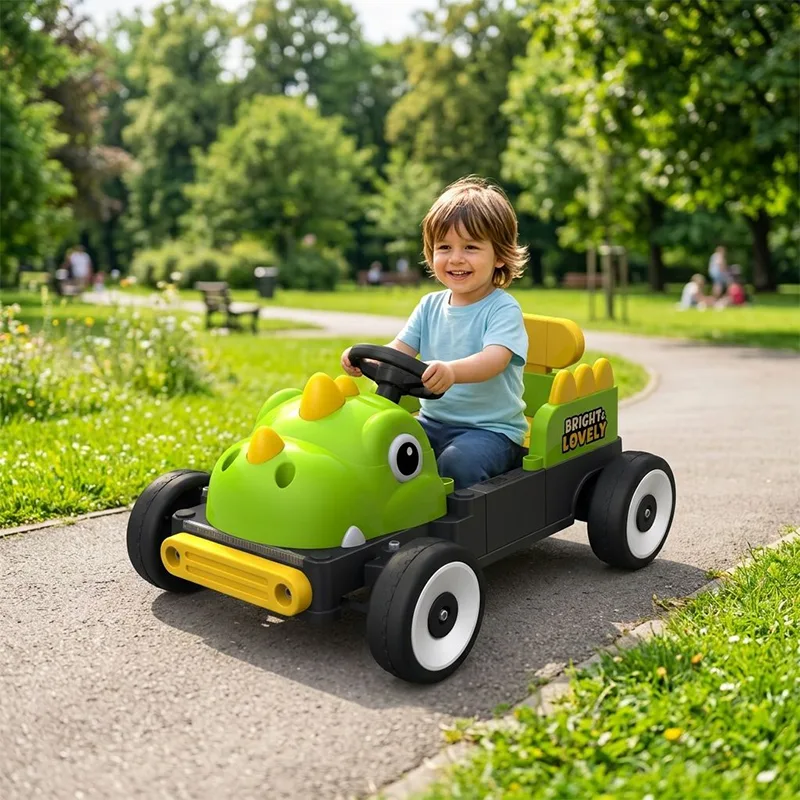 Voiture électrique pour enfants en forme de dinosaure 12V, double moteur